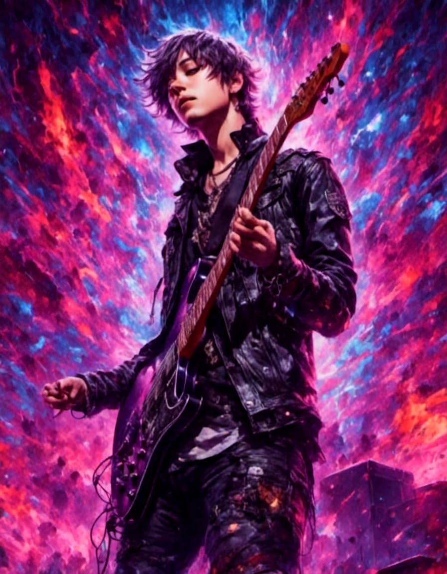 Anime-Style Rock Star Concert Portrait