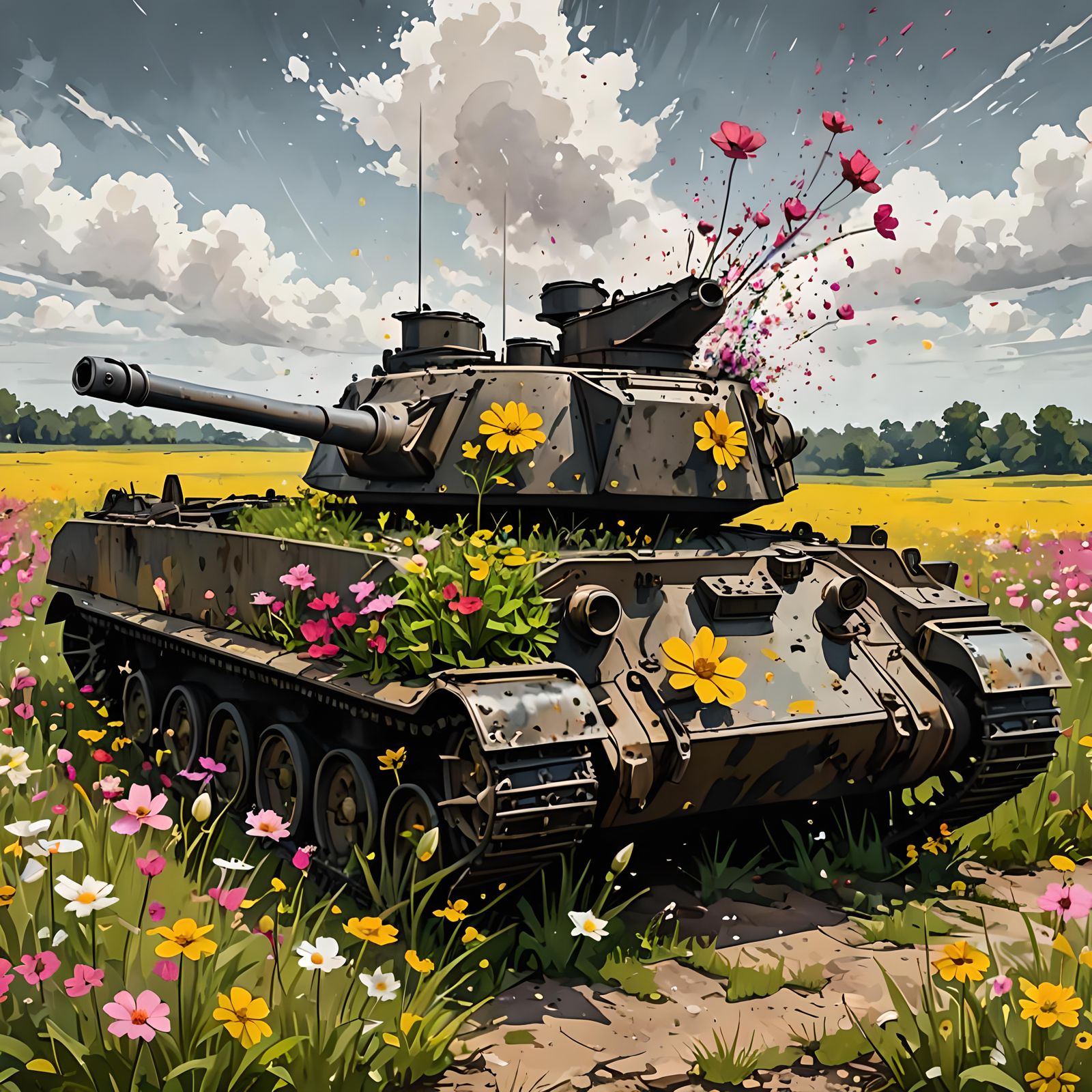 Flowers Bloom on Abandoned Tank: Splash Art
