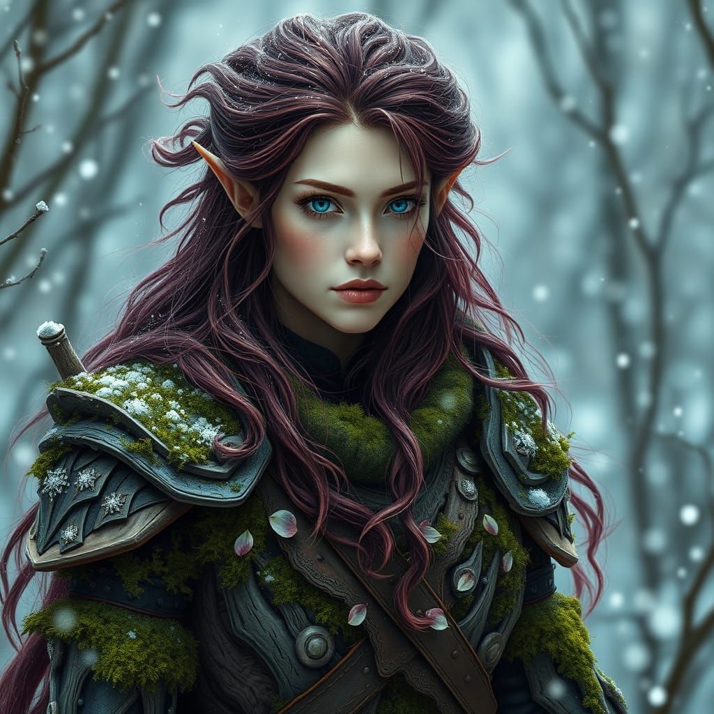 Ethereal Elven Druid in Winter Armor