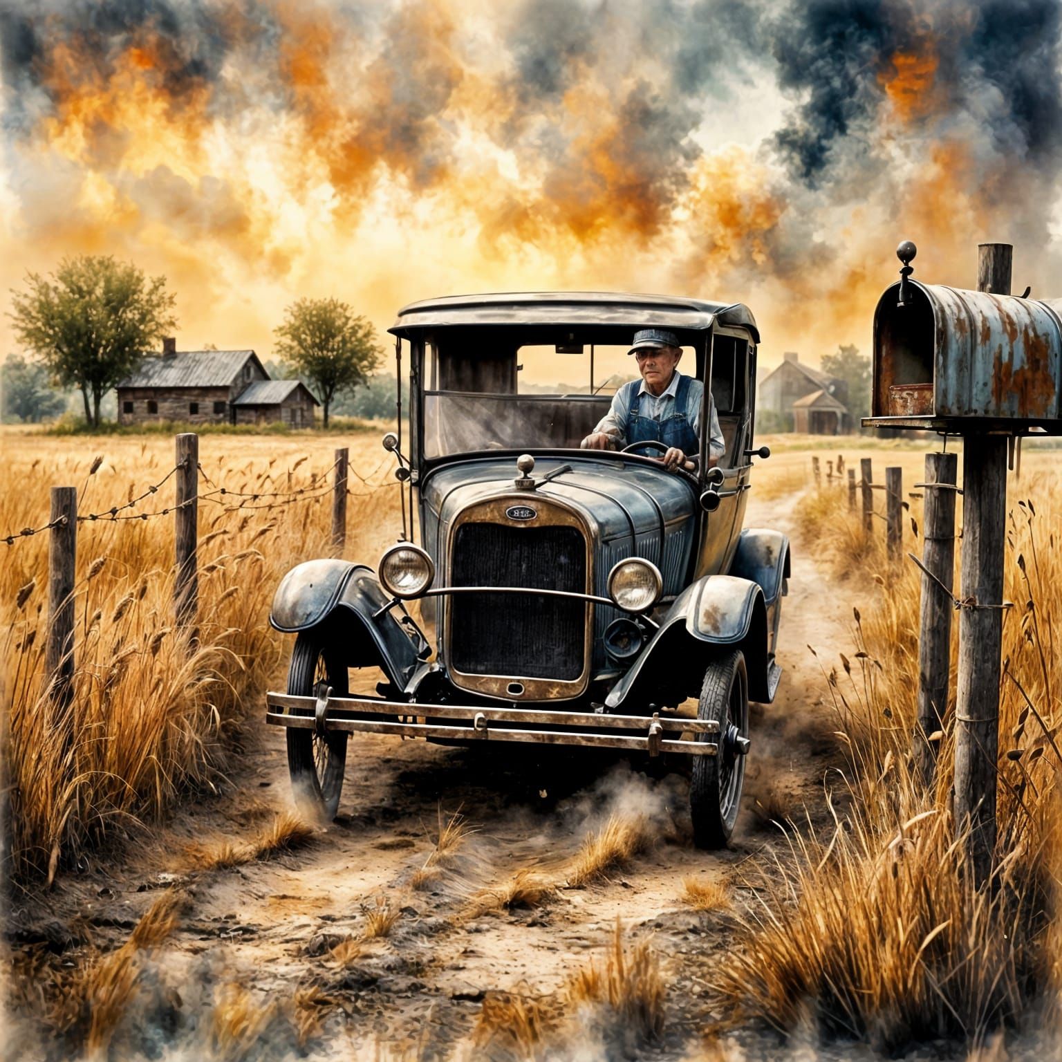 Vintage Ford Model T on Rustic Dirt Road at Sunset