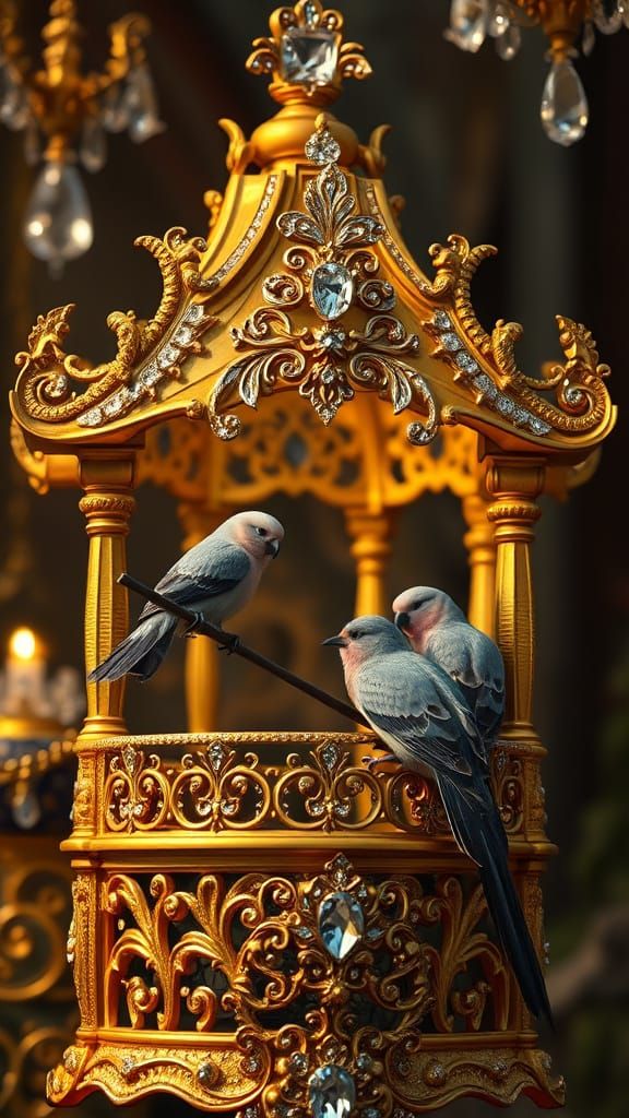 Opulent Golden Birdhouse Encrusted with Diamonds