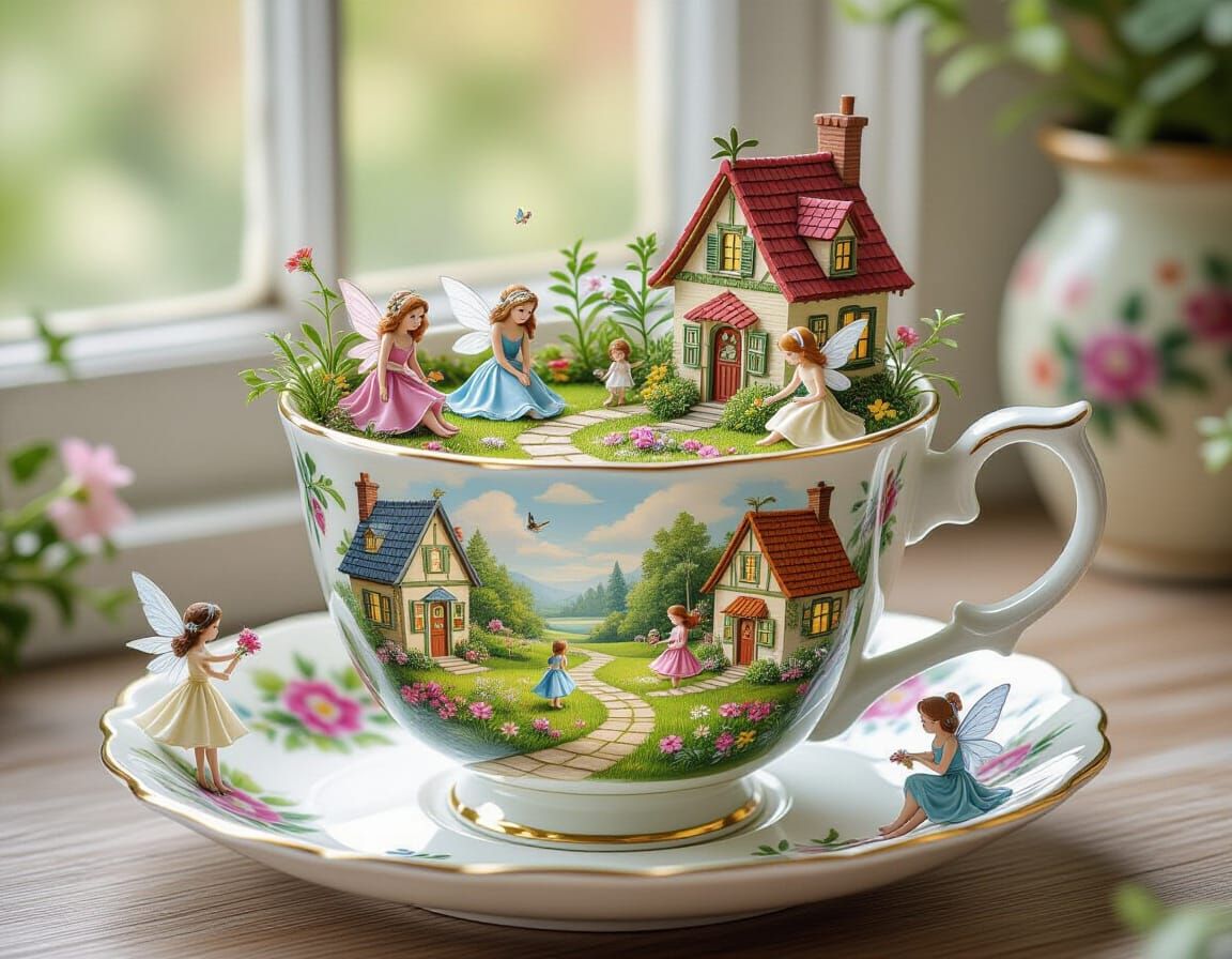 Magical Fairy Tale Scenes Inside a Teacup