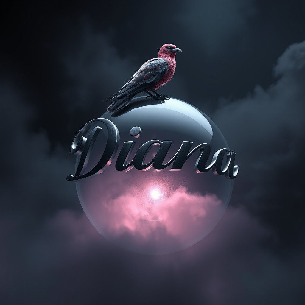 Diana 3D Letters on Sphere with Rosa Negra Crow