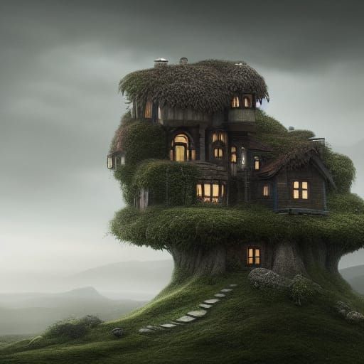 Overgrown Hill House in Digital Matte Painting Style