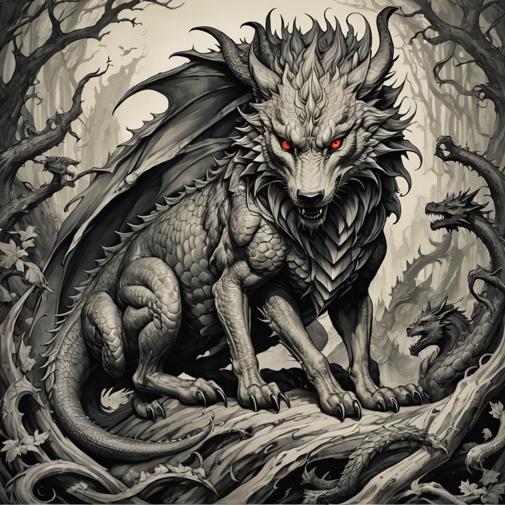 Dragon-Headed Chimera with Octopus Tentacles, 3D Anime Art