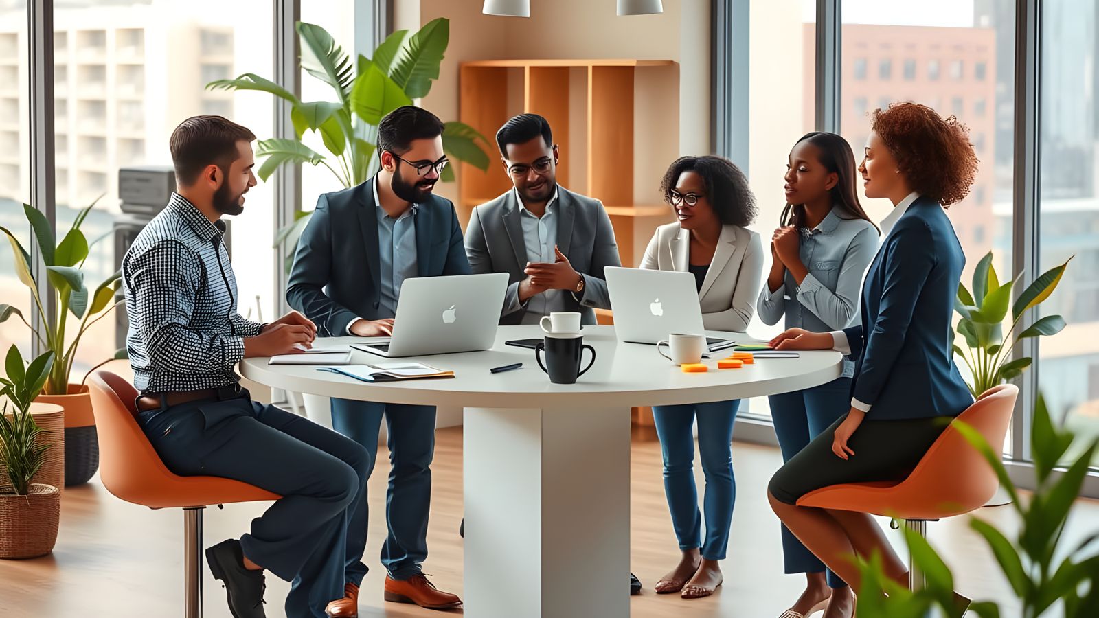 Diverse Office Workers Engage in Stand-Up Meeting in Modern ...