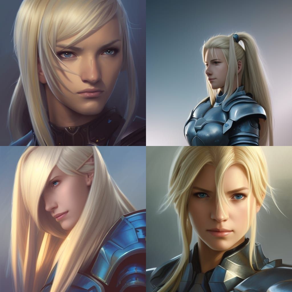 Elegant Female Knight in Blue Armor Portrait