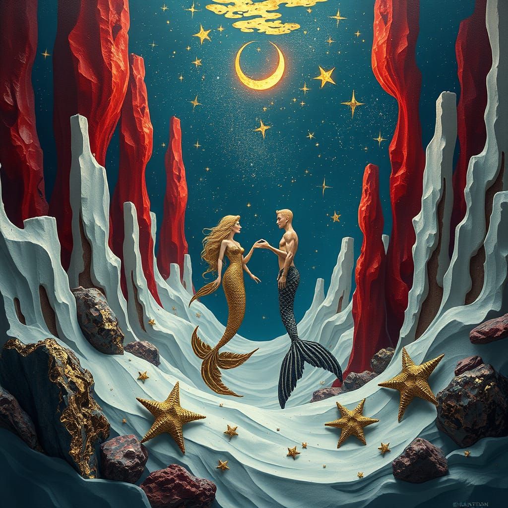 Celestial Merfolk in Abstract Underwater World