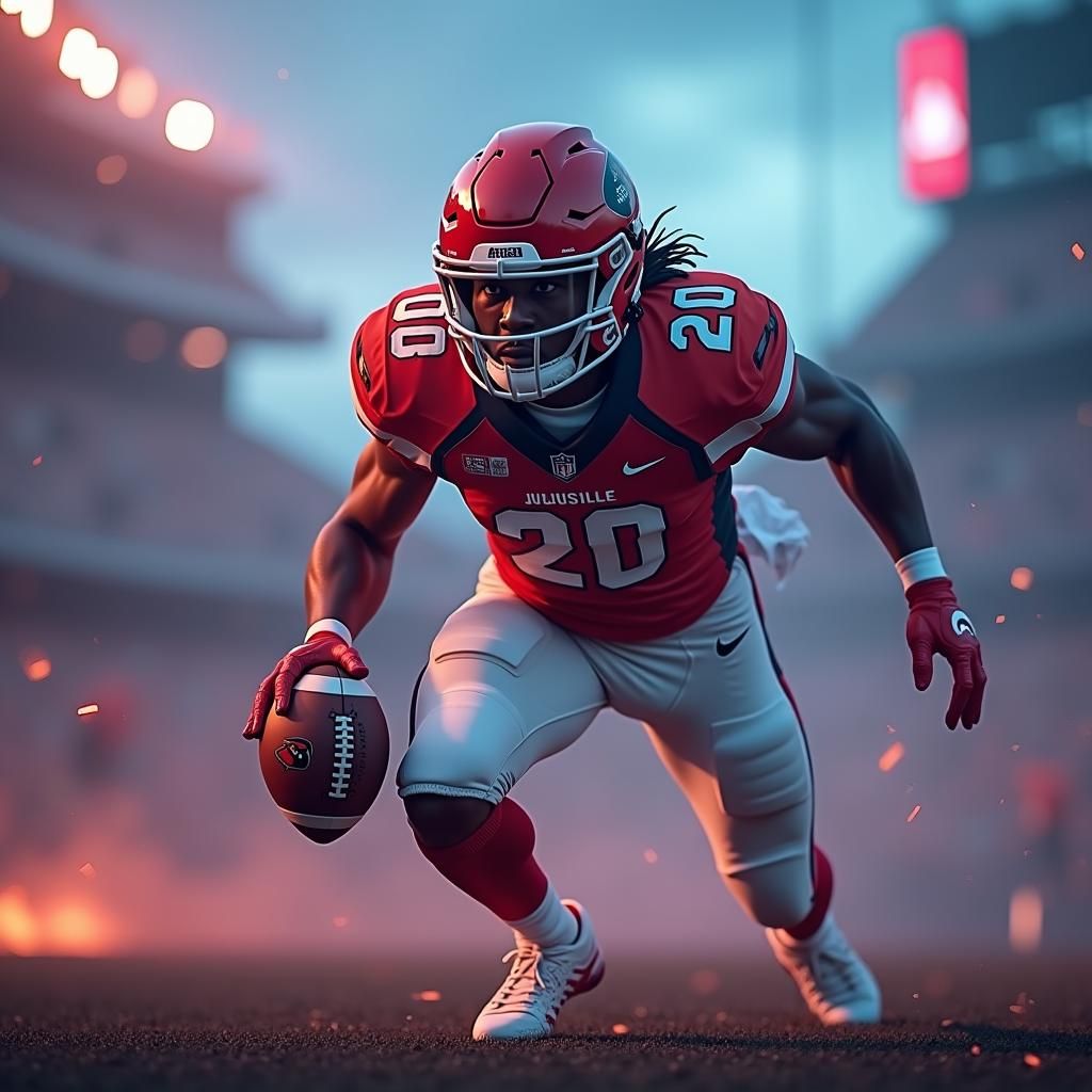 Football Player in Dreamlike Stadium, Matte Painting Style