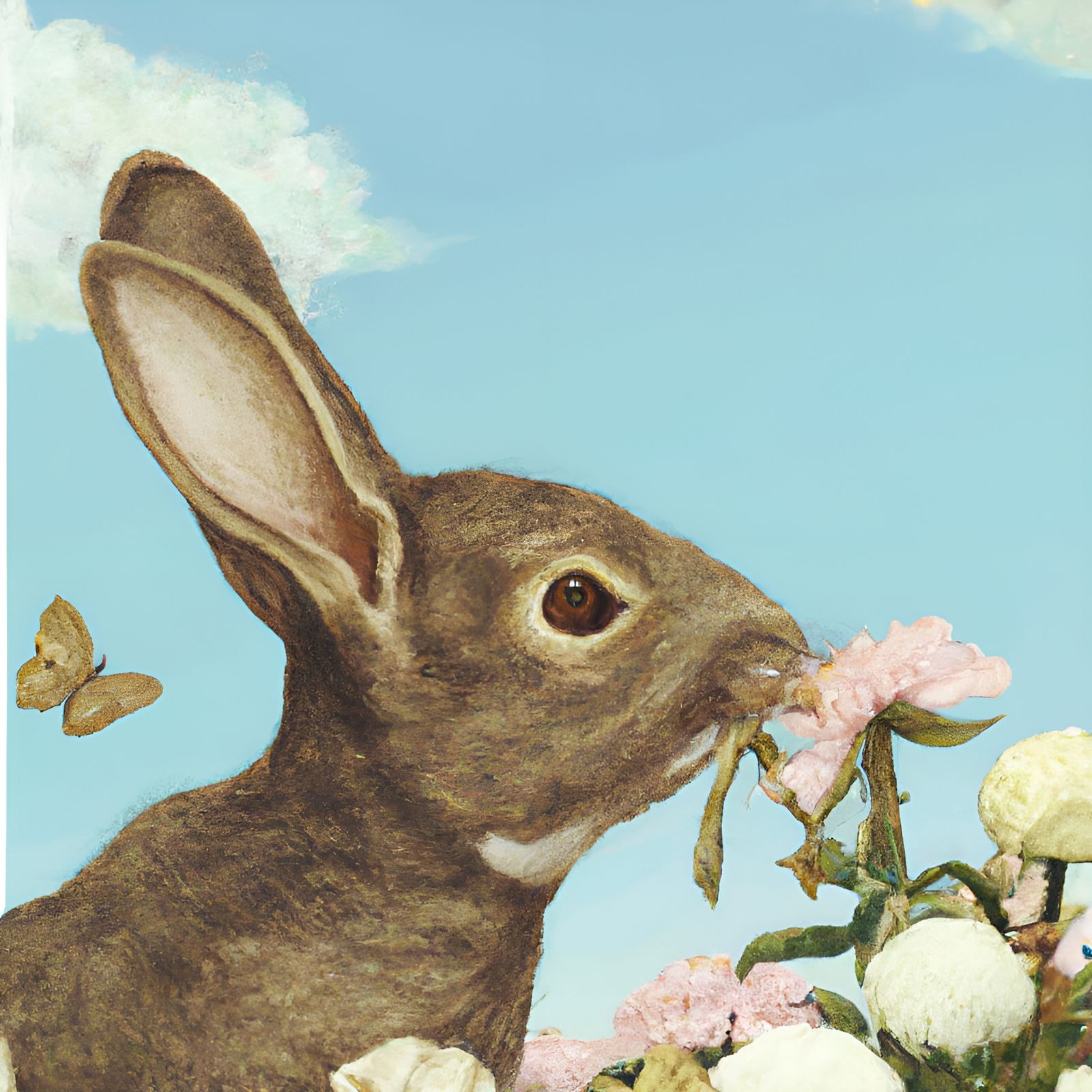 Bunny Smelling Flower in Beatrix Potter Style