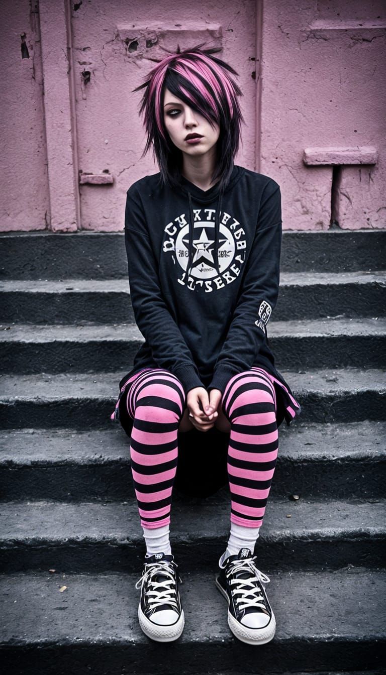 Emo Girl with Pink and Black Hair