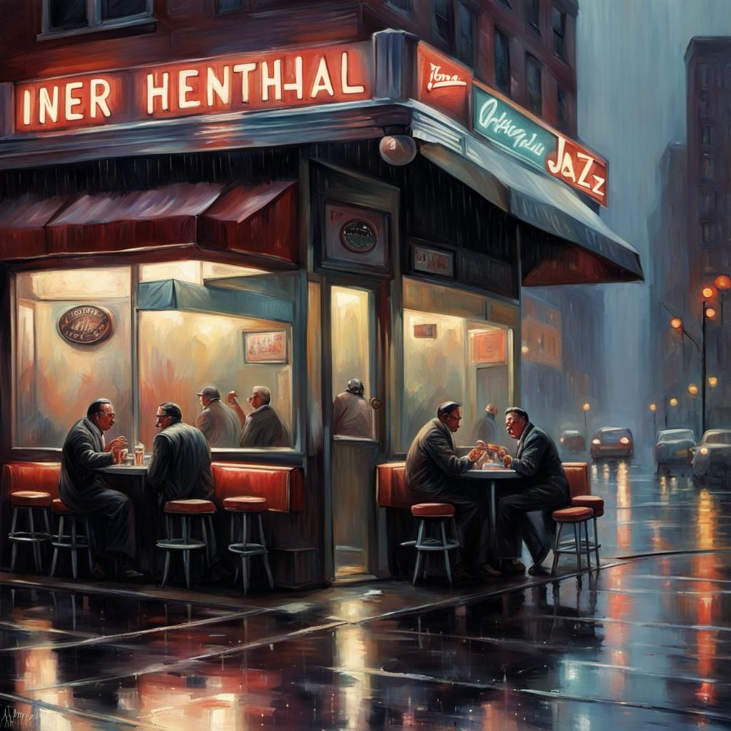 Sinister Jazz Diner in Rainy New York