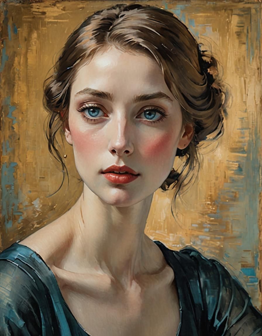 Elegant Woman with Bob Hairstyle in Impressionist Style