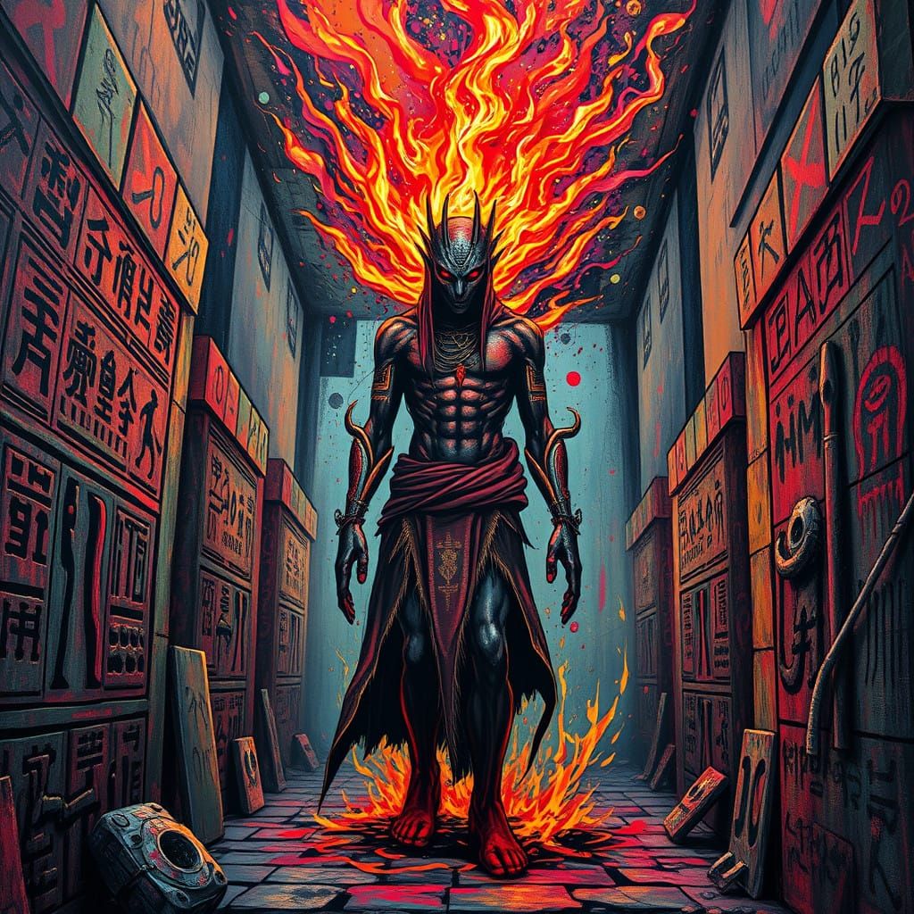 Vibrant Hellfire Scene in Street Art Style