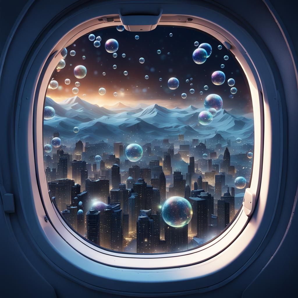 City Lights from Airplane Window: Fantasy Concept Art