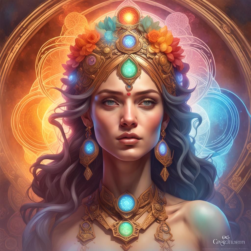 Goddess of Seven Chakras: Hyperdetailed Concept Art