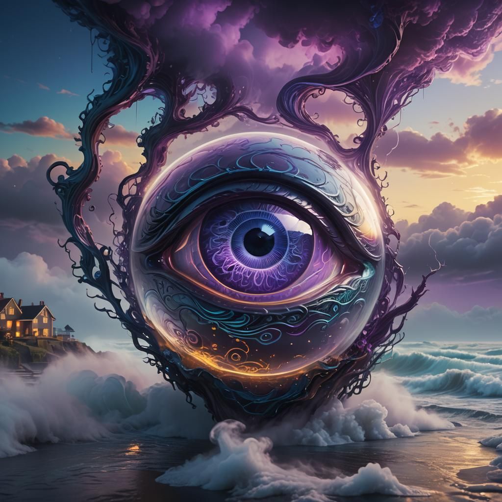 Surreal Biomechanical Glass 'A' with Eye and Brain