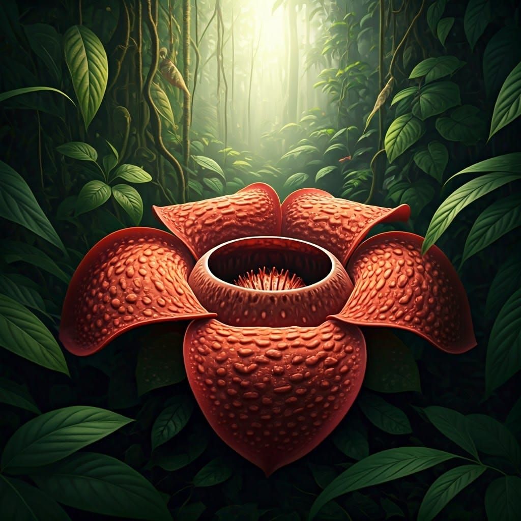 Hyper-Realistic Rafflesia arnoldii in Jungle Setting