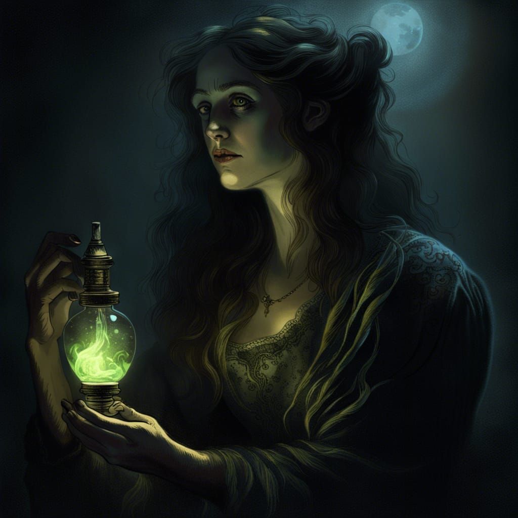 Victorian Woman Holding Vial of Poison