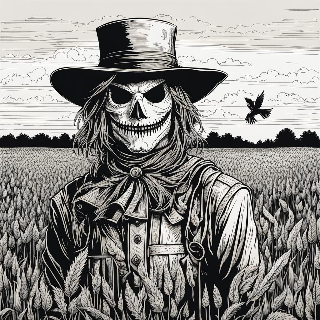 Intricate Line Art Portrait of a Scarecrow