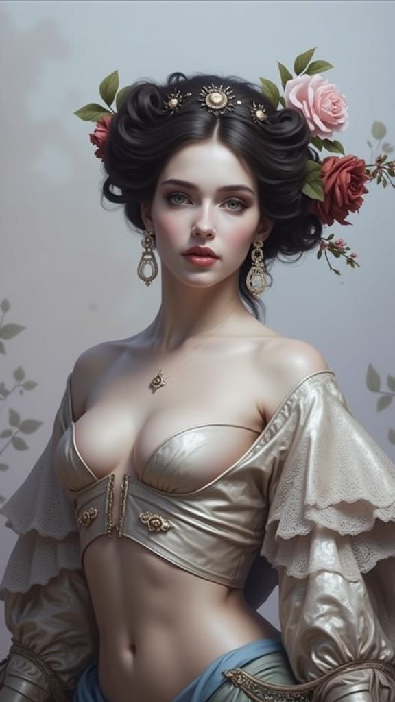 Elegant Lady in Opulent Rococo Attire, Rendered in Hyper-Rea...