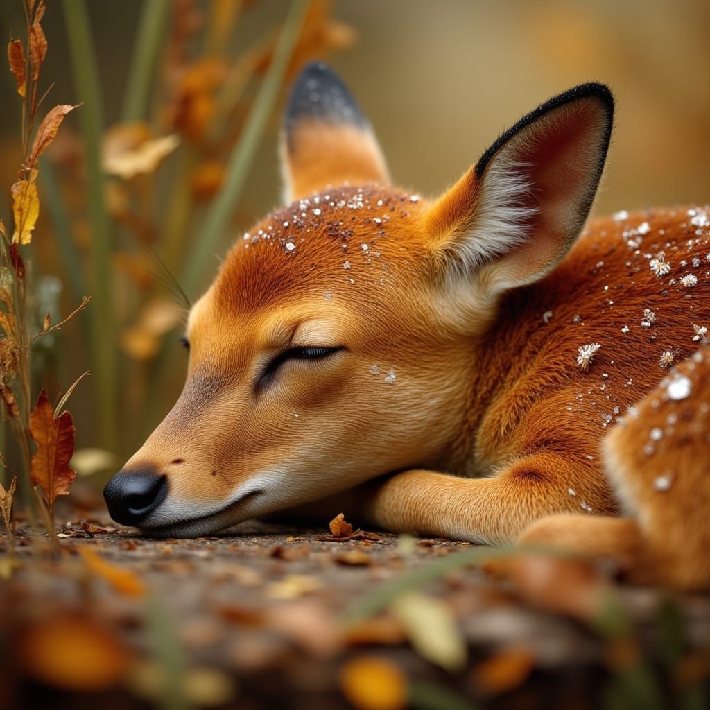 Vintage Fawn Portrait in Autumnal Landscape