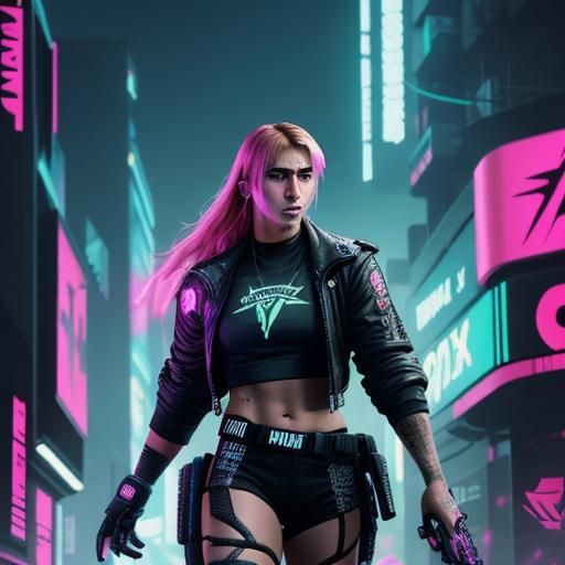 Rhea Ripley in Cyberpunk 2099 Neon Style