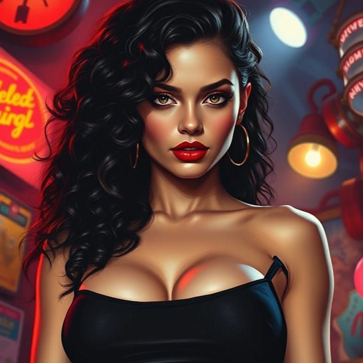 Seductive Nightclub Beauty in Oil Painting Style