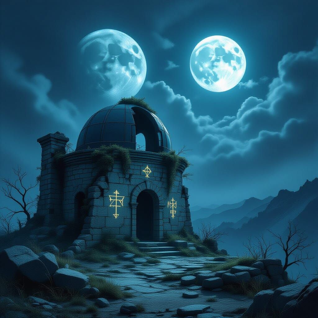 Eerie Double Moon Observatory on Desolate Mountaintop