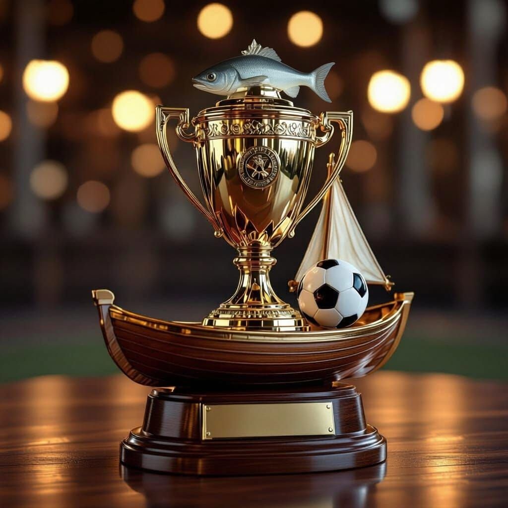 Majestic Football Trophy with Boat and Soccer Ball