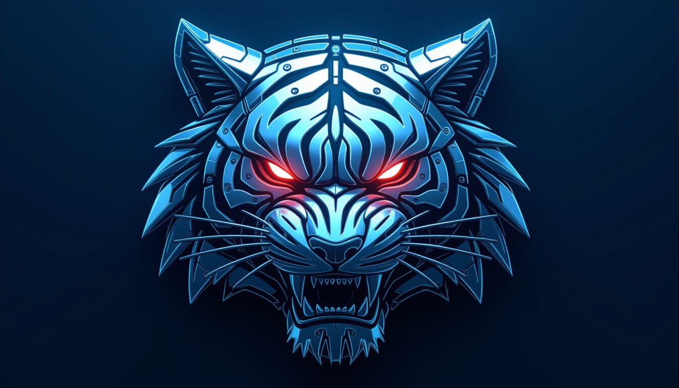 Mechanical Silver Tiger Logo Art in 3D Vector Style