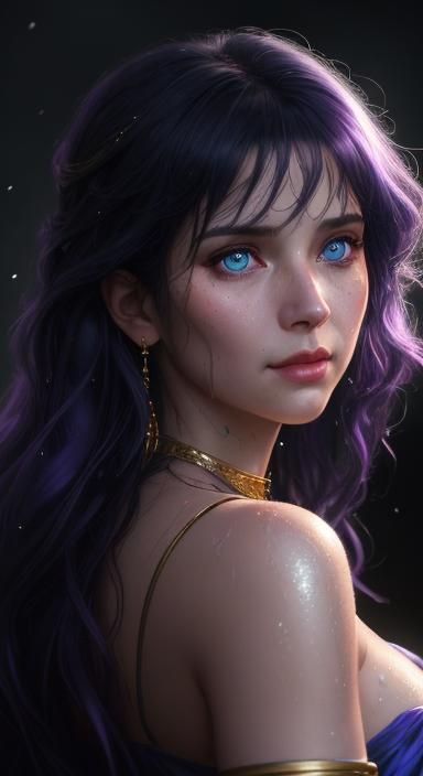 Venus with Blue-Purple Hair, Hyperdetailed Portrait