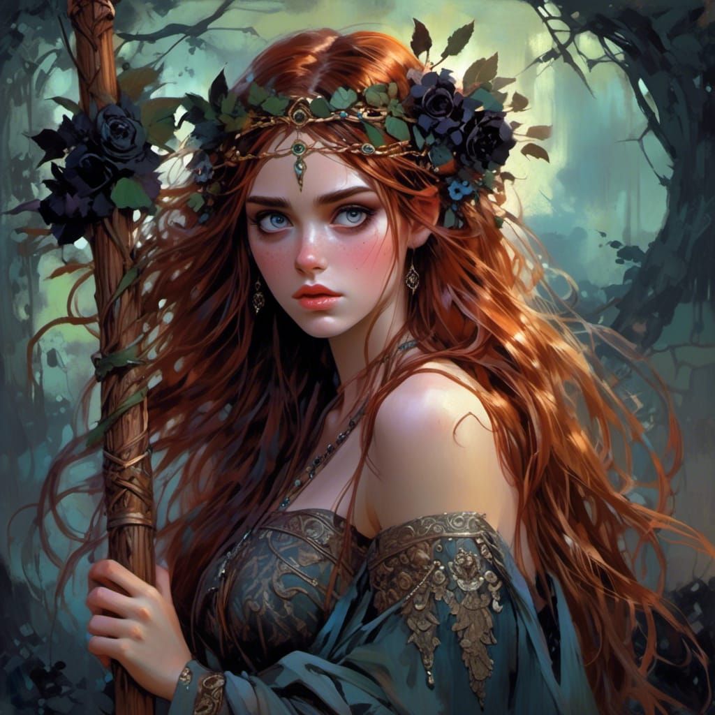 Twilight Enchantress with Staff: Fantasycore Splash Art