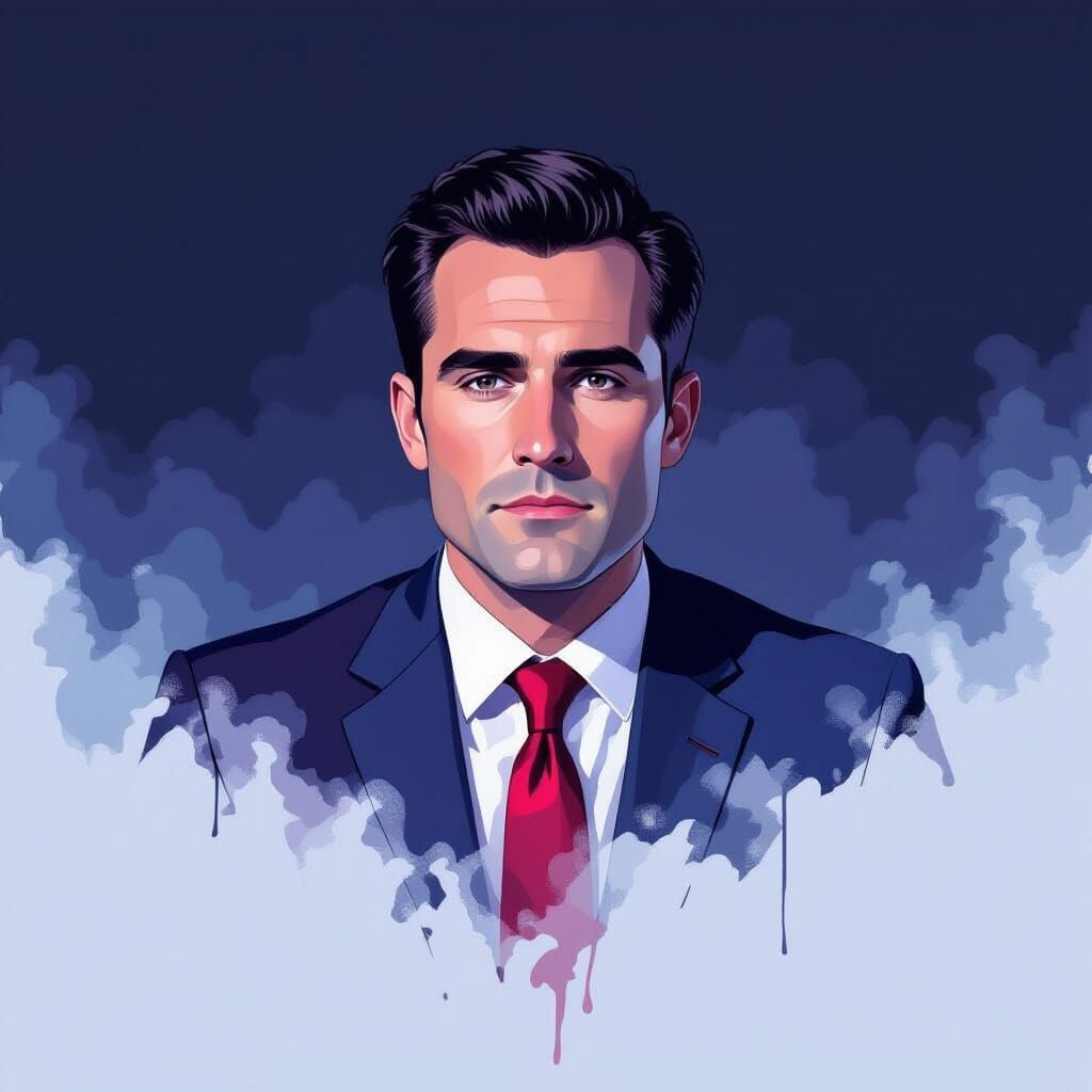 Charlie Kirk Contemplative Portrait in Moody, Vibrant Style