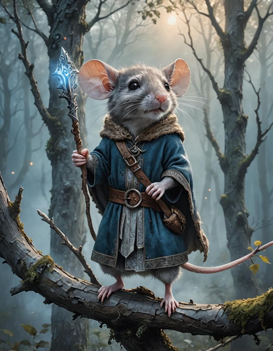 Viking Mouse in Ethereal Forest Scene