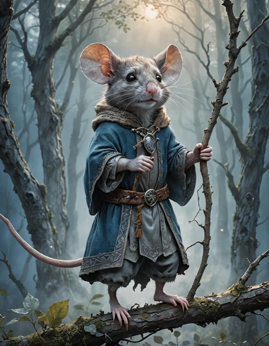 Viking Mouse in Ethereal Forest Scene