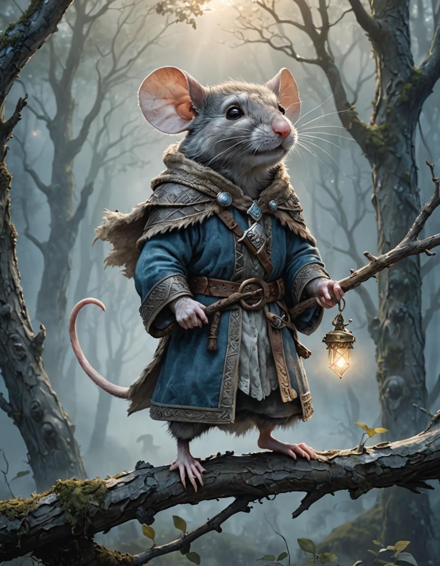 Viking Mouse in Ethereal Forest Scene
