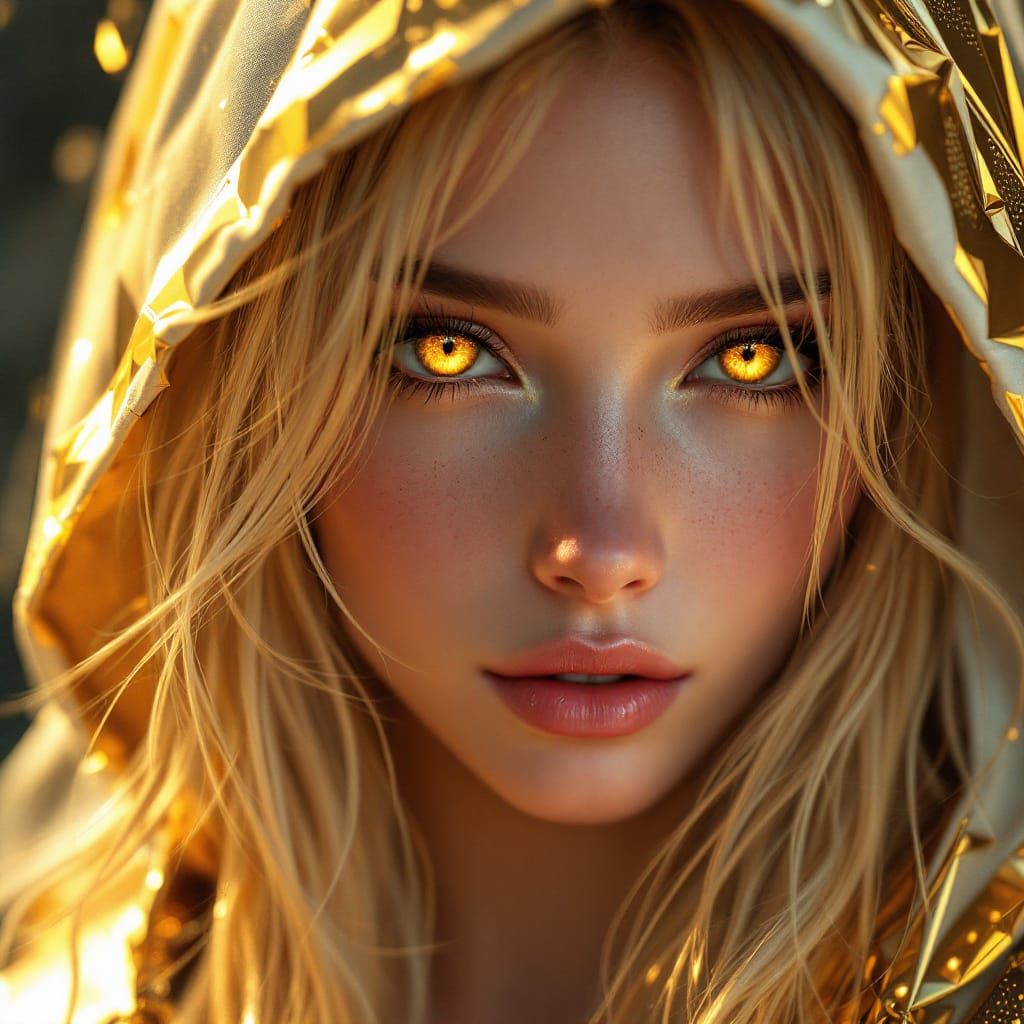 Cyberpunk Woman With Golden Accents And Eyes