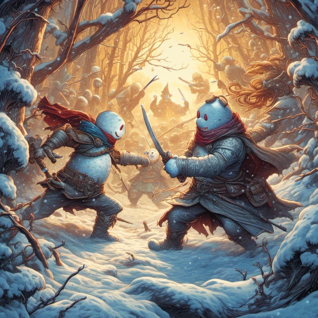 Snowmen Battle in Comic Book Style