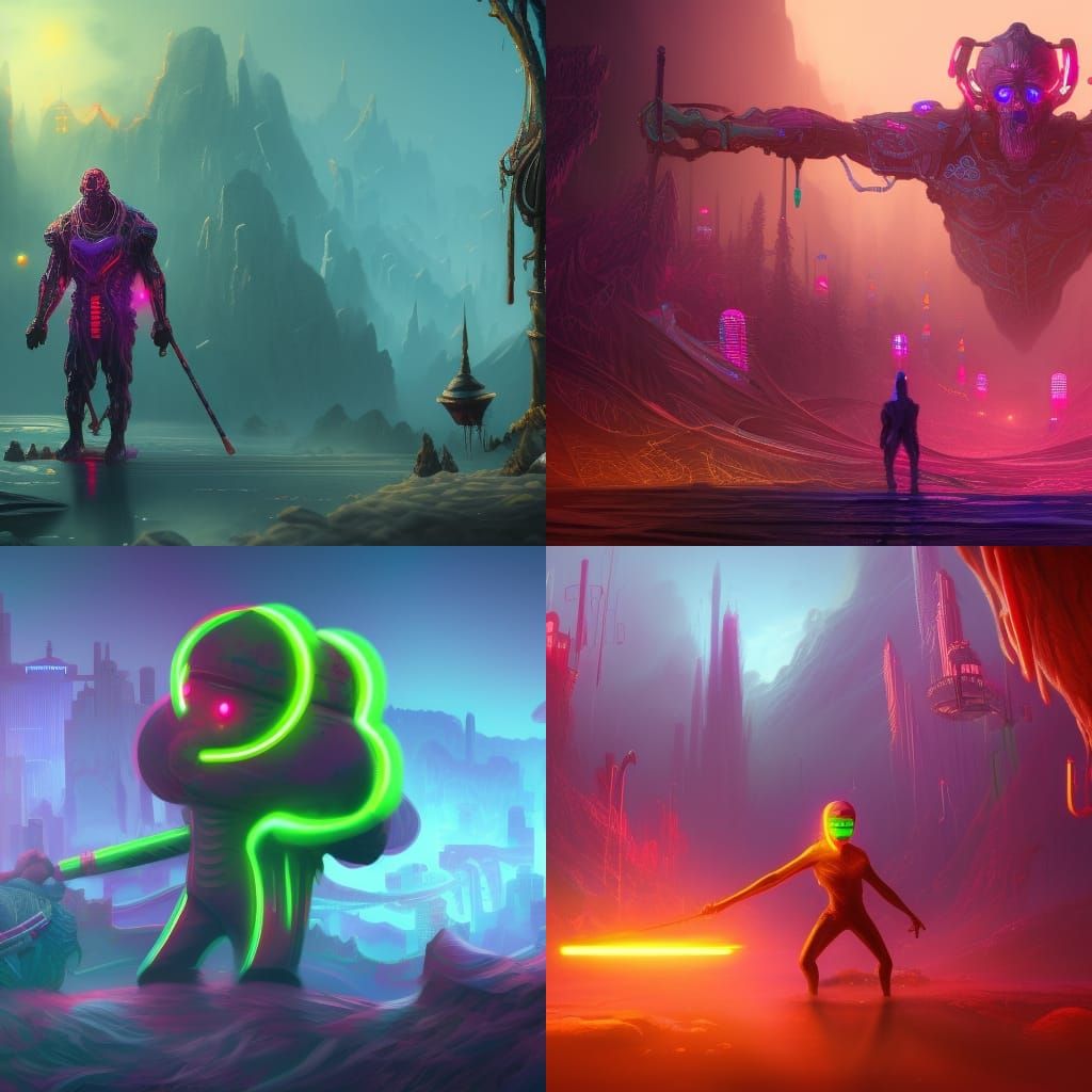 Vibrant Neon Stickman Concept Art