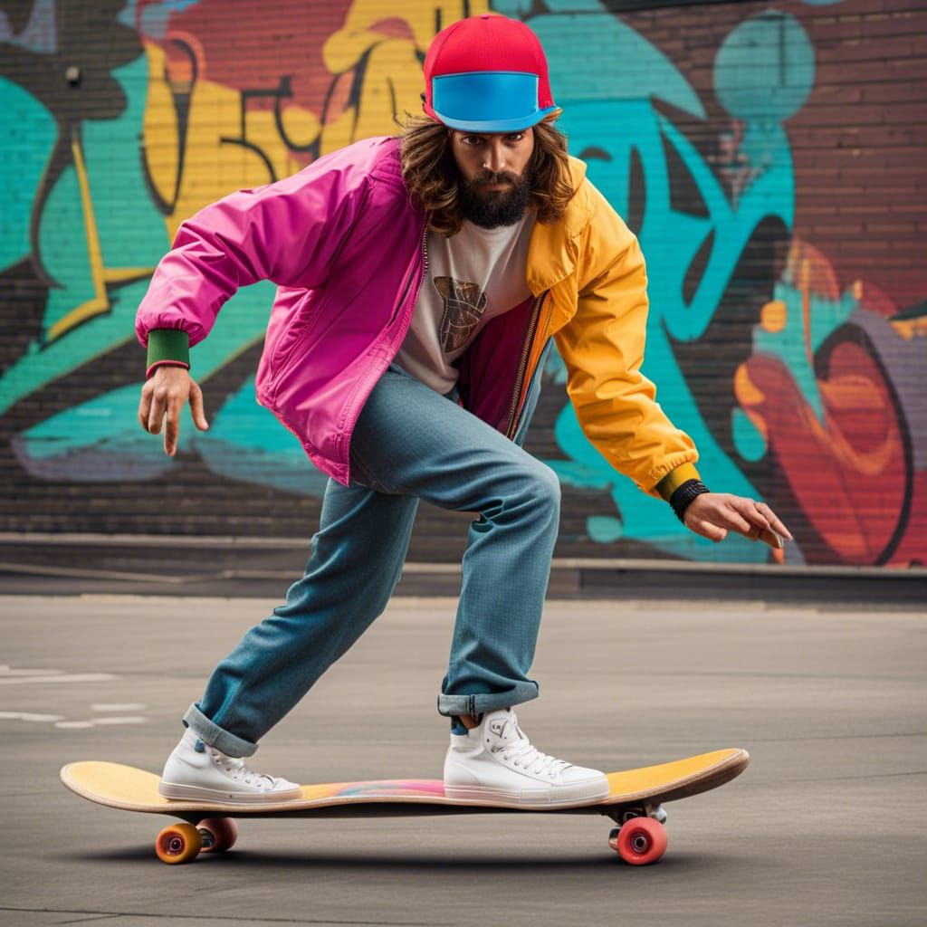 Hipster Skateboarder Executes Tricks on 80s Skateboard