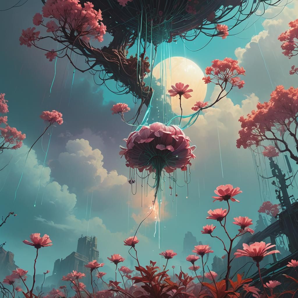 Iridescent Magical Flower in Ethereal Mist