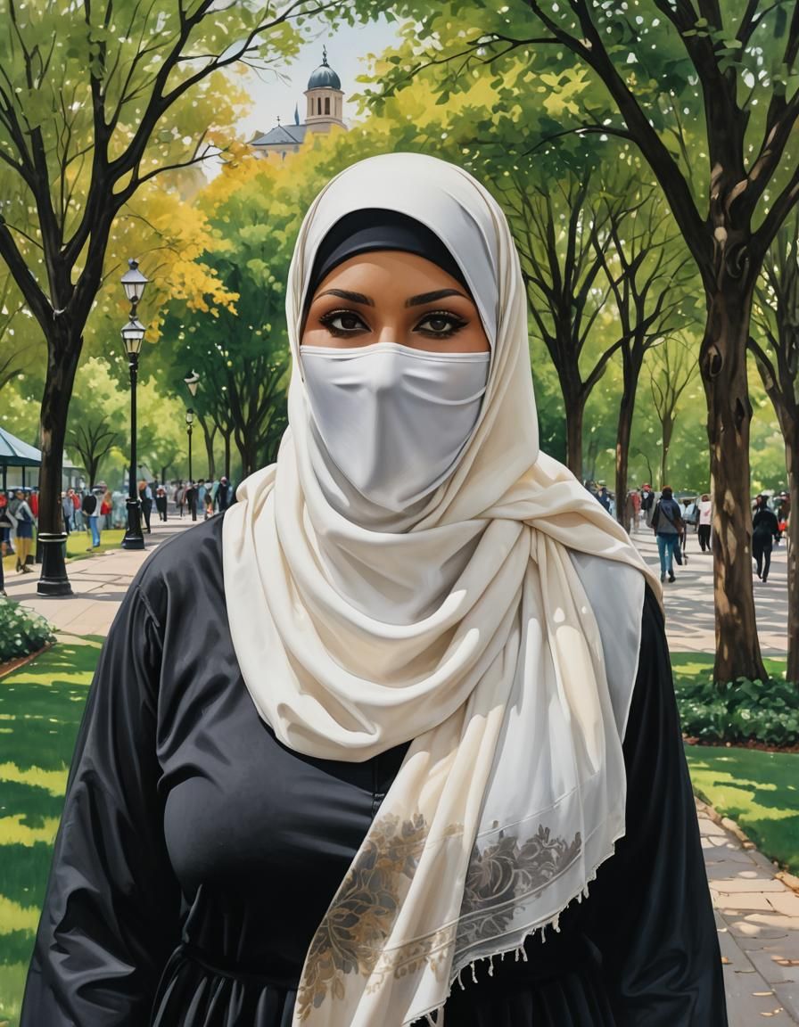 European Woman with Niqab in City Park
