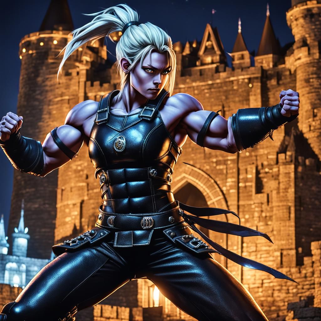 80s Anime Warrior Woman on Stone Castle