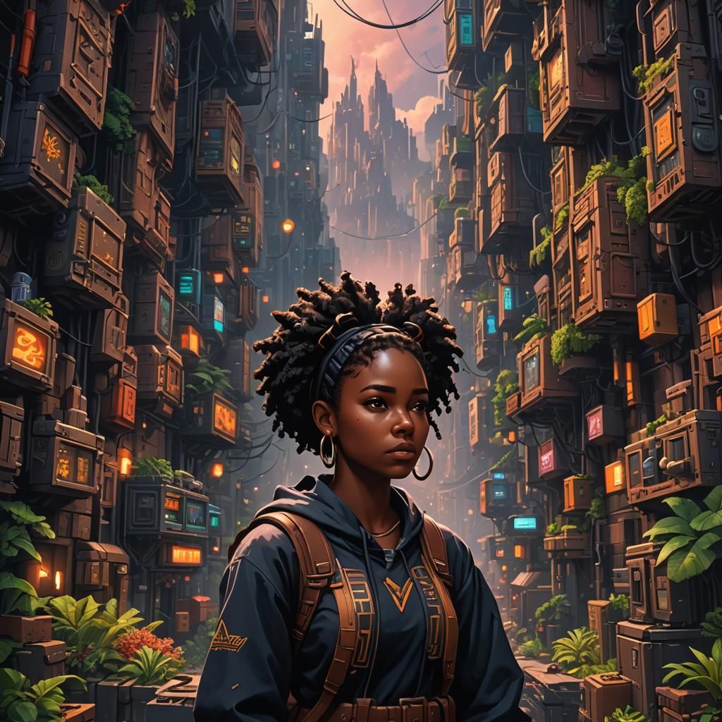 Black Girl Ignoring Noise in Pixel Art