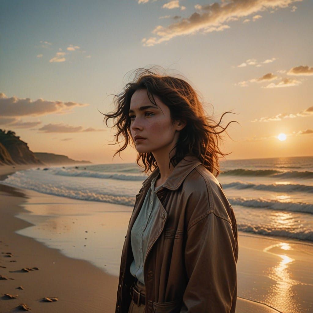 Surreal Sunset Goddess on Deserted Beach