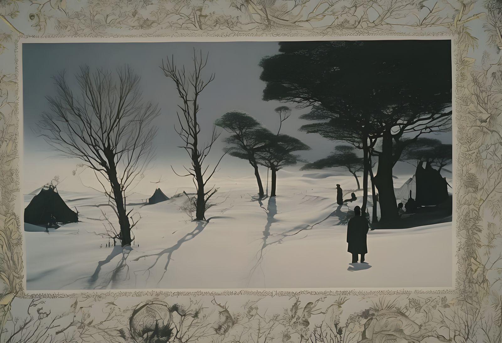 Dreamscape Townscape with Contorted Plants in Warm Golden Li...