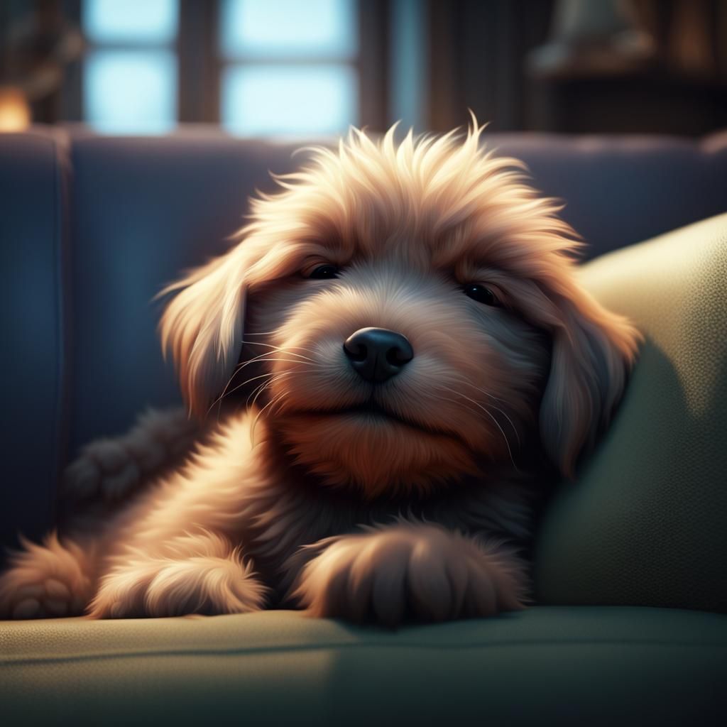 Fluffy Puppy Sleeping: Detailed Matte Painting