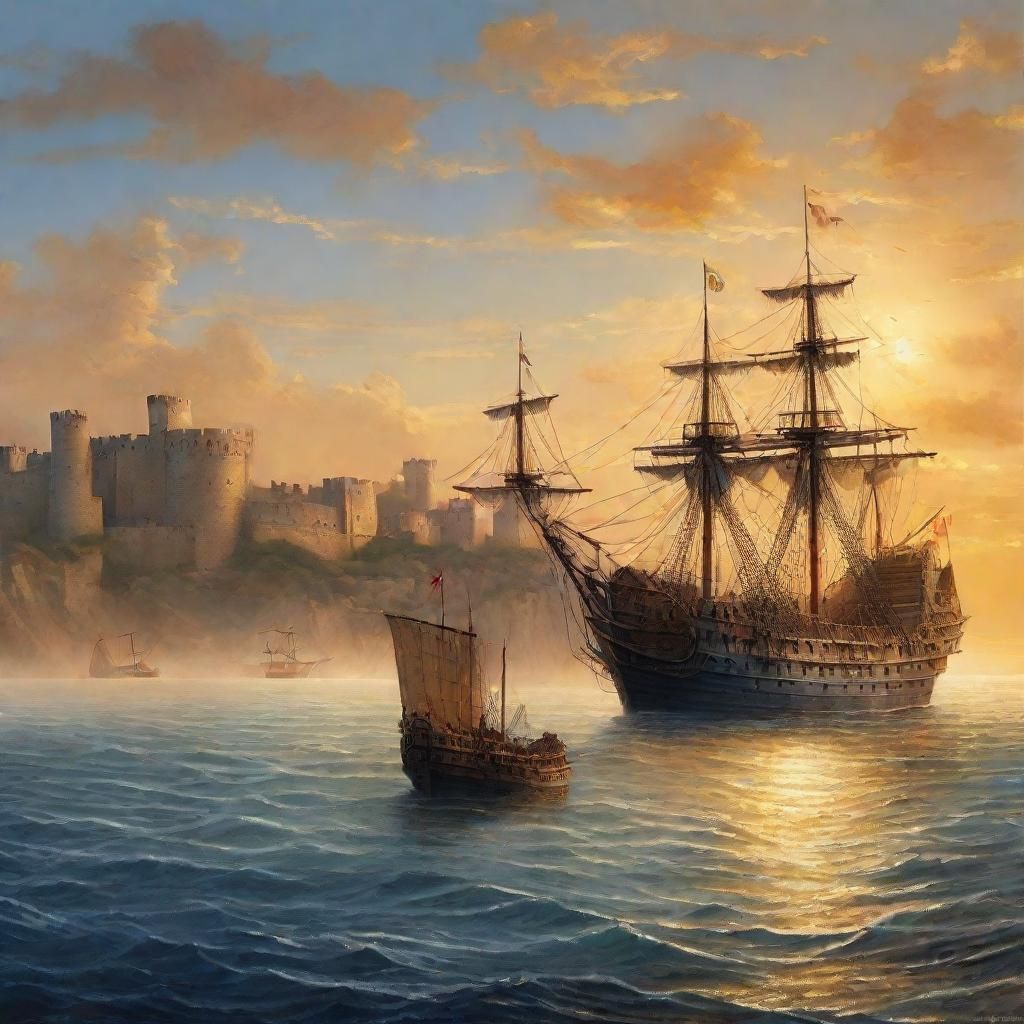 Fortress and Ship at Sea in Renaissance Style