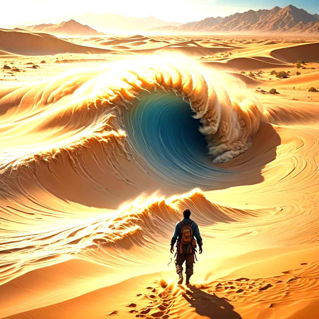 Desert Survival: Person Pursued by Water Wave